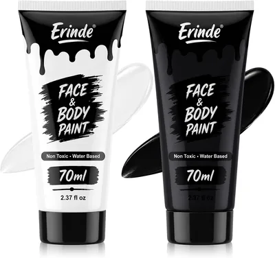 Erinde Pintura Corporal Blanco+Negro Face, Pintura Facial de Cobertura Total para Halloween, Teatro Artístico, Maquillaje profesional