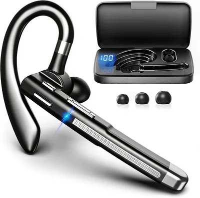 Bluetooth Headset CVC8.0 Noise Cancelling Headphones 100H Wireless with Dual Mic LED