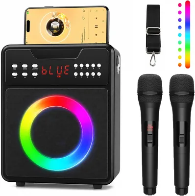 Karaoke Machine w/ Lights & Mic - Portable Bluetooth Speaker