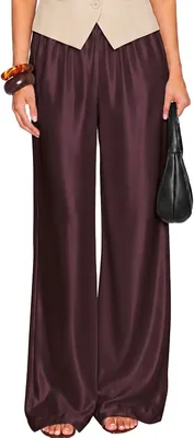 Facogoo Satin Wide Leg Dress Pants