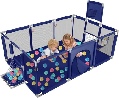 Corral de Juegos para Bebé 182x122x64 cm, Corralito con Aro de Baloncesto y Accesorios