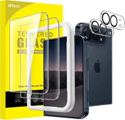 Protector de Pantalla JETech 9H+ para iPhone Duo, 2+2 Unidades | Con Protector de Lente y Cámara