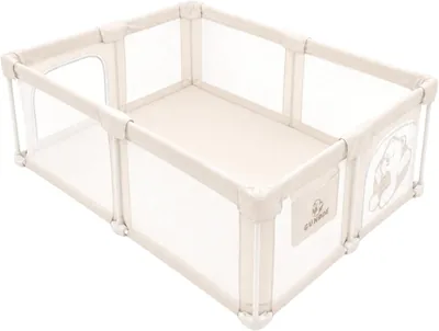GU Mode プレイペン 折りたたみメッシュ ベビーフェンス プレイヤード 軽量 簡単組み立て (ベージュ, 70.9 x 78.7インチ (180 x 200cm))