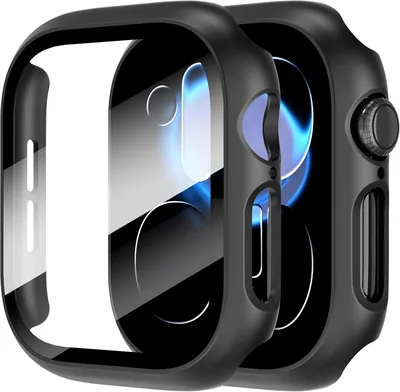 Estuche Diruite de 2 Piezas para iWatch Series 12 de 46mm, Protector de Pantalla con Vidrio Templado, Negro
