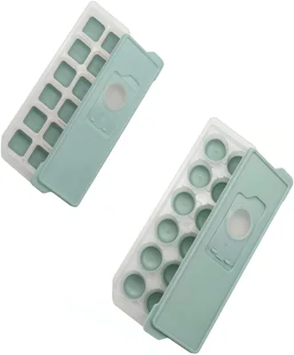 Silicone Ice Cube Tray Set (2 Pack) with Lids & Fill Port