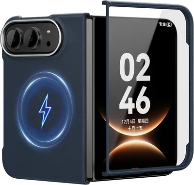 Funda Magnética para iPhone Duo de Cuero PU y Vidrio Templado, Azul