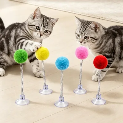 2Pcs Suction Cup Cat Toys - Bouncy Plush Ball Set