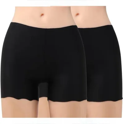 PLUMBURY Women's Seamless Boyshort Panty, Black/Beige, S