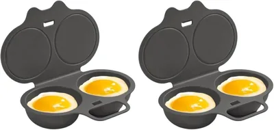 2 x Mikrowellen-Eierkocher mit 2 Fächern, Dunkelgrau | Antihaft-Eiermaker für Poached Eggs