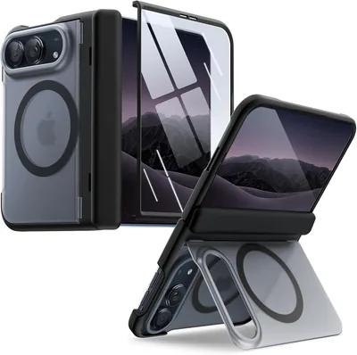 JETech Funda Magnética Mate para iPhone Duo con Soporte Oculto, Negro | Protector Pantalla Frontal Incorporado, Protección de