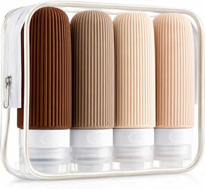 Kit com 4 Frascos de Viagem para Cosméticos, Estojo Transparente, Potes de Silicone Flexível com Vedação