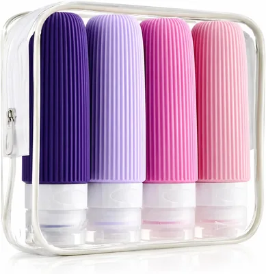Kit com 4 Frascos de Viagem para Cosméticos - Transparente e Antivazamento