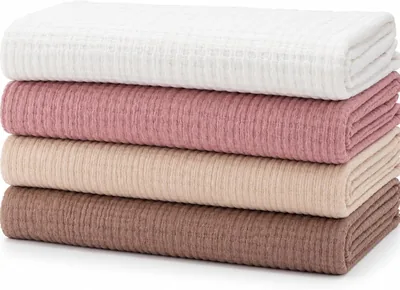 4 Piezas Mantas de Muselina para Bebés 70x140 cm, Blanco/Rosa/Caqui/Marrón | Transpirables y Suaves