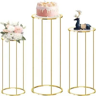Gold Cylinder Pedestal Stands 3PC Cake Plinth Display