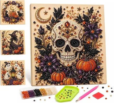 Kit de Arte DIY Halloween con Marco, Manualidad 3D para Principiantes B | Kit Arte Diamantes Halloween