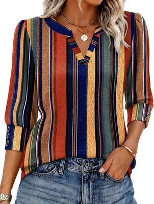 Ekouaer 3/4 Sleeve V Neck Blouses - 9% Off
