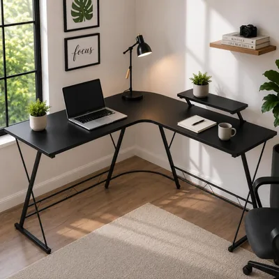 L-Shaped Corner Office Desk Black