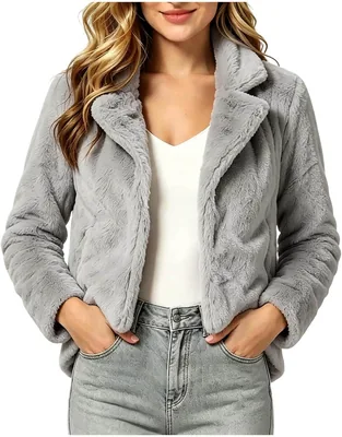 Saxrel Fleece Jacket Women - Turndown Collar Cozy Sherpa Coat