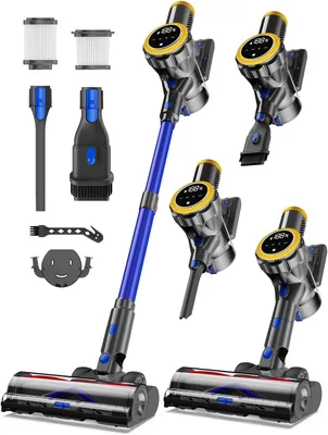Mop Vacuette Sans Fil Ginaray Golden 580W, Poils d'Animaux et Tous Les Soles | Aspirateur Sans Sac Puissant