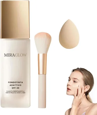 Miraglow 4 in 1 Fondotinta Adattivo Coreano SPF 30, 30 ml | Pelle Matura, Textura Idratante, Durata Lunga