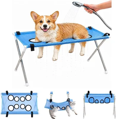 Dog Grooming Hammock with Stand - Foldable Bath Holder for Small & Medium Dogs