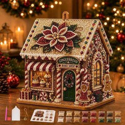 Kit de Arte 3D con Diamantes para Casa - Navidad en Madera | Pintura con Perlas para Adultos