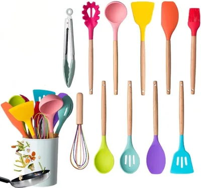 12 Piece Silicone Kitchen Utensils Set, Heat Resistant, Assorted Colours