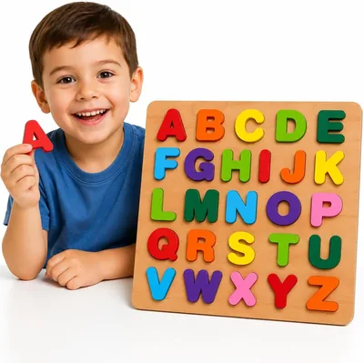 Tabuleiro Educativo de Letras Alfabeto com 27 Peças - Brinquedo de Encaixe em Madeira
