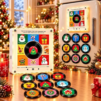 Christmas Record Player Magnet - Adjustable Volume