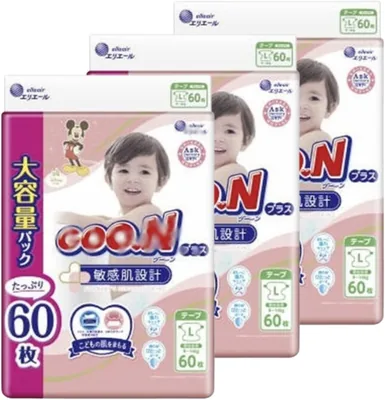 Goon Plus GOO.N Plus 敏感肌テープ 大サイズ 60枚×3パック 総180枚 ベビーおむつ