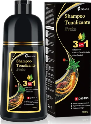 Shampoo Tonalizante Preto 3 em 1, 500ml | Coloração Capilar, Limpeza e Hidratação