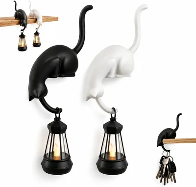 Lanterne de bibliothèque en forme de chat Spirit Nook, décoration de librairie lanterne 3D imprimée figurine LED de chat suspendu