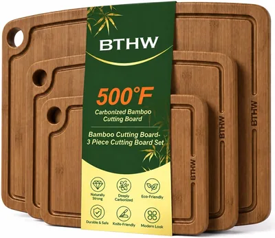 3-Piece Bamboo Cutting Board Set - Juice Grooves