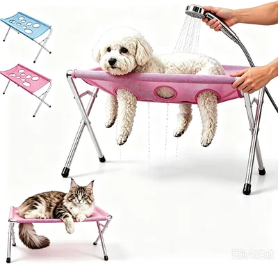 Pet Grooming Hammock Foldable Stand Pink