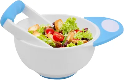 Baby Food Mash Bowl - Portable Weaning Bowl with Masher (Blue)