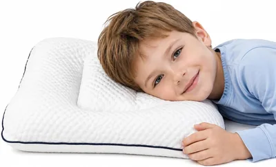 LulaBini Kinderkissen Ergonomisch für Kinder (Blau, 3-9 Jahre) | Passende Kissenhöhe für jede Wachstumsphase, Kopfstütze