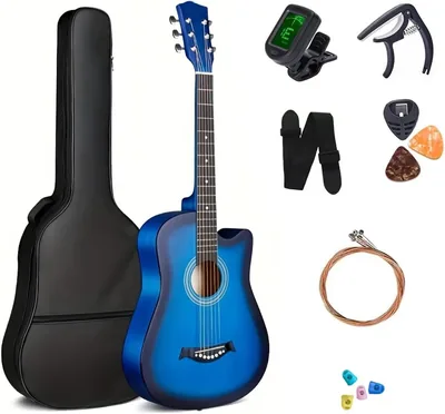 Guitarra Acústica 38 Pulgadas con Estuche, 6 Cuerdas de Metal y Kit de Accesorios (Funda, Capo, Plumillas, Correas y Cuerdas E)