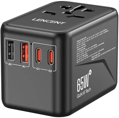 LENCENT GaN3 Travel Adapter 65W - 2 QC4.0 PD3.0 Charger