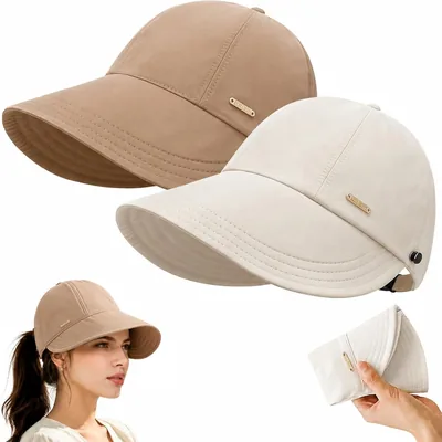 2Pcs Women Sun Visor Hat UPF 50+ Wide Brim