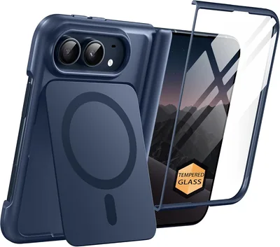 BERFY Funda para iPhone Duo, Compatible con MagSafe, Azul Marino | Funda magnética a prueba de golpes: soporte oculto doble vía