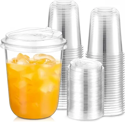50 Reusable Clear Cups with Sip Lids - 16 oz