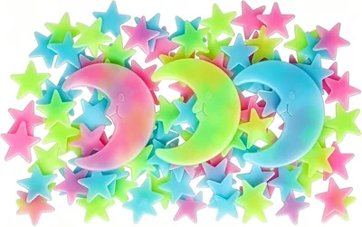 303 Pegatinas De Pared Fluorescentes para Techo, Estrellas y Lunas, 300 Estrellas y 3 Lunas