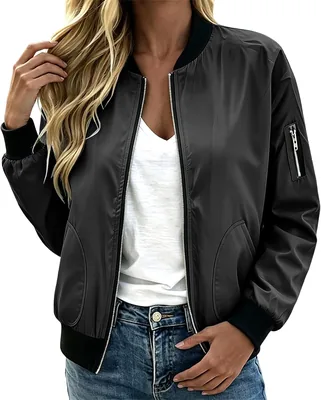 Bomber Jackets for Women Casual Zip Up Fall Coats Best Deal