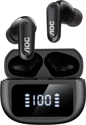 AOC Wireless Earbuds, Bluetooth 6.0 Headphones with 6 MIC | Active Noise Cancelling, 40H Playtime wi