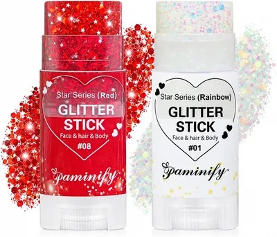 Paminify Red White Hair Face Glitter Stick - 2 PCS