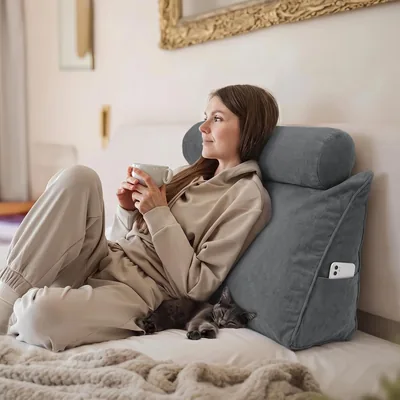 Björn&Schiller Ergonomischer Rückenpolster 70 cm mit Entfernbarem Nackenstütz | Wedgenkissen für Bett, Sofa, Wandkissen, Lesekissen
