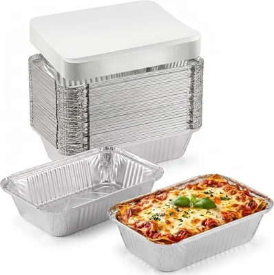 60 Foil Trays with Lids 700ml - Aluminum Baking Pans
