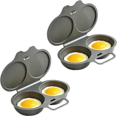Set von 2 Mikrowellen-Eierkocher, Mikrowellen-Eierkocher für 2 Eier, Dunkelgrau | Mikrowellen-Eierpocher mit Deckel und Griff, Antihaft