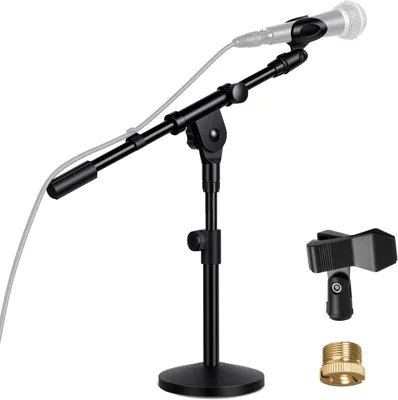 IMAGINEA Tabletop Microphone Stand with Heavy Duty Weighted Base, Mini Desktop Mic Stand with Universal Microphone Clip, Comp - Best Deal