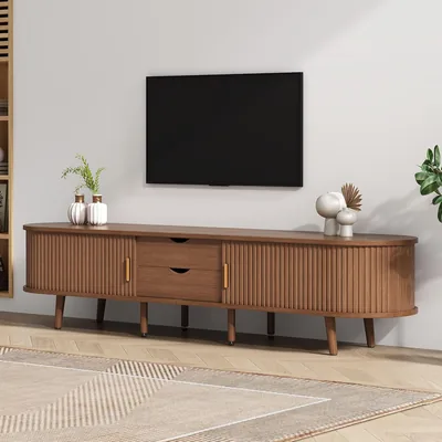 Oval TV Stand Cabinet Walnut 170cm